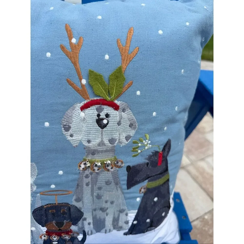 Pier 1 Imports Park Avenue Puppies Christmas Dogs Throw Pillow 18x18 Embroidered
